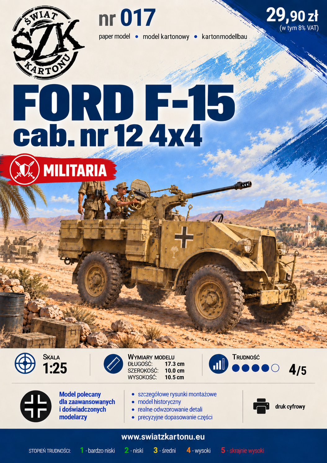 Ford F-15 4×4 cab. nr 12 1:25 – model kartonowy wojskowego samochodu ciężarowego – ŚzK 017 NEW