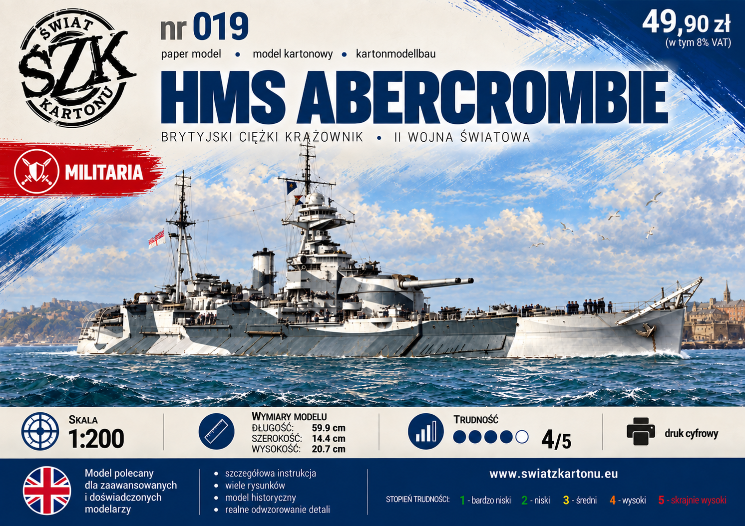 HMS Abercrombie 1:200 A3 – model kartonowy brytyjskiego okrętu z II wojny światowej – ŚzK 019 NEW