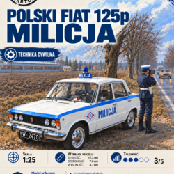 Polski Fiat 125p Milicja 1:25 – model kartonowy samochodu MO – ŚzK 020 NEW