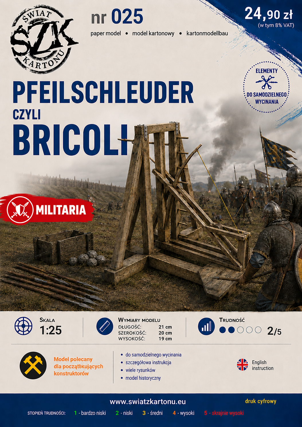 Pfeilschleuder (Bricoli) 1:25 – model kartonowy średniowiecznej machiny miotającej – ŚzK 025