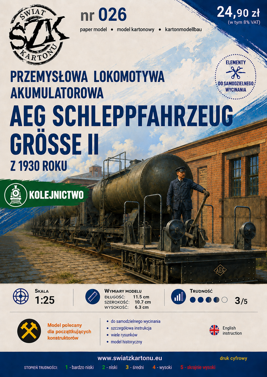 AEG Schleppfahrzeug Größe II 1:25 – model kartonowy przemysłowej lokomotywy akumulatorowej – ŚzK 026