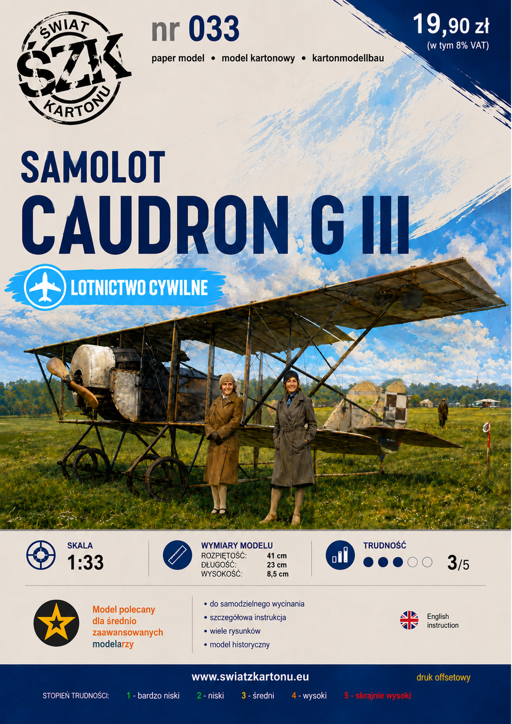 Caudron G.III 1:33 – model kartonowy francuskiego samolotu z I wojny światowej – ŚzK 033