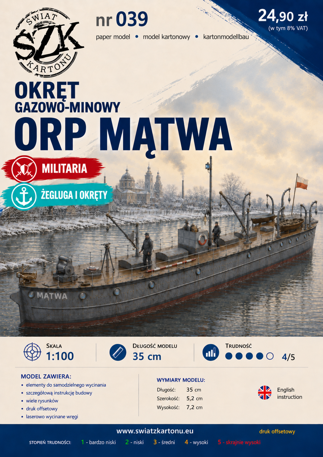 ORP Mątwa 1:100 – model kartonowy polskiego okrętu gazowo-minowego – ŚzK 039