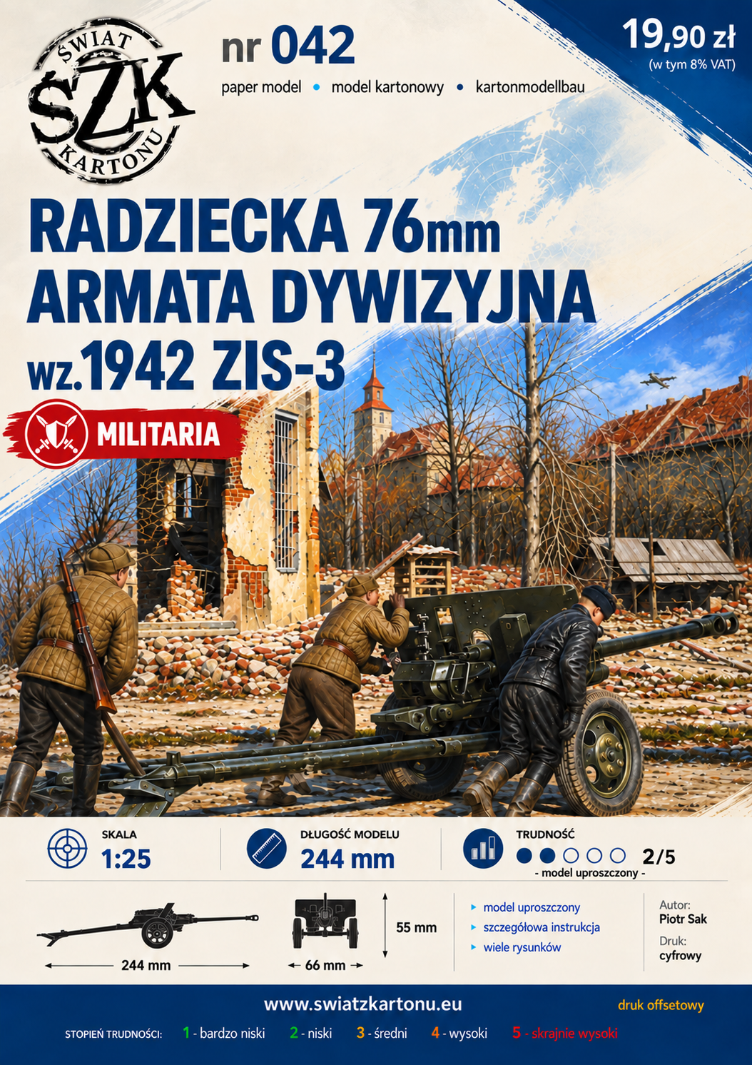 ZIS-3 76 mm wz. 1942 1:25 – model kartonowy radzieckiej armaty dywizyjnej – ŚzK 042