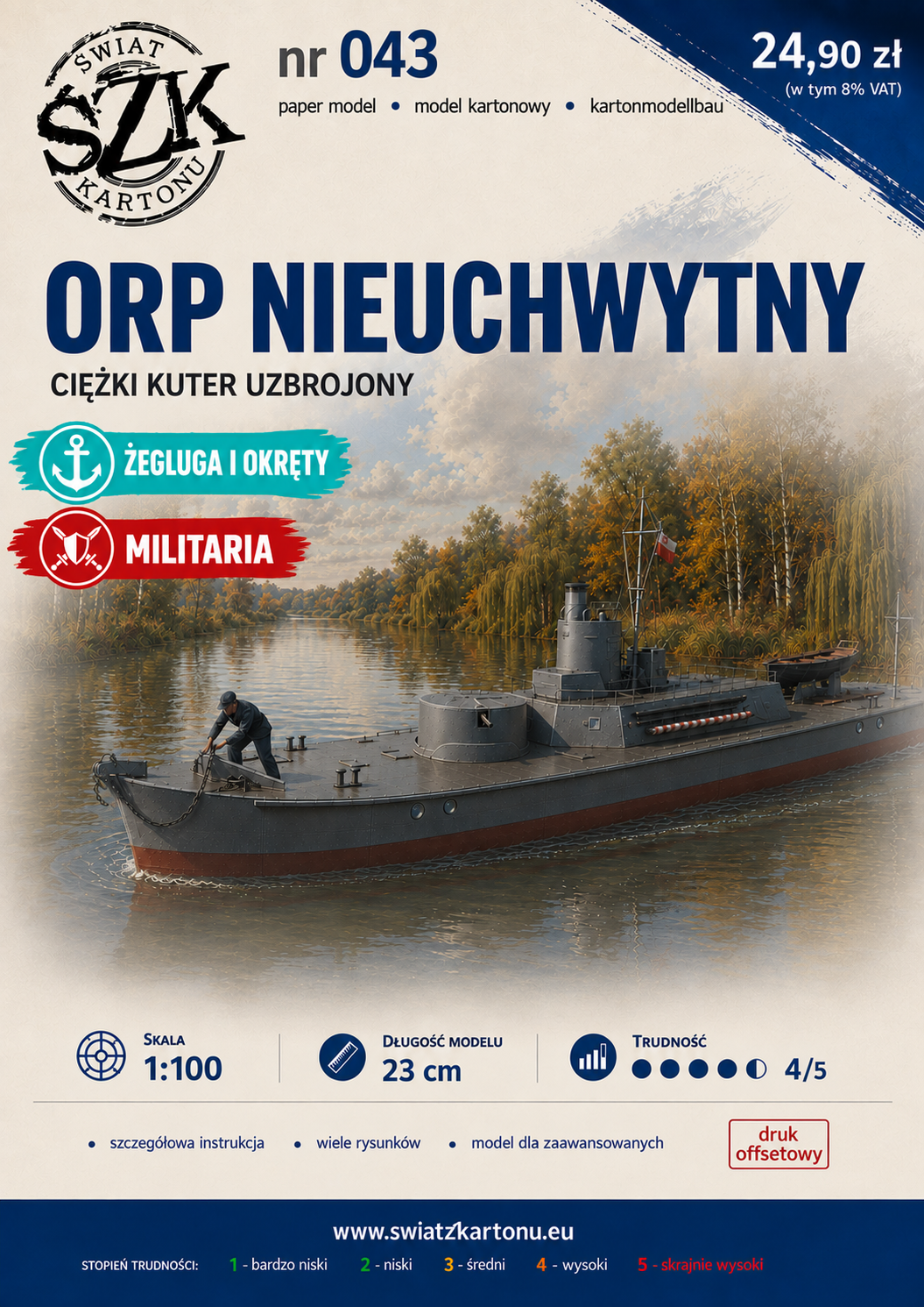 ORP Nieuchwytny 1:100 – model kartonowy polskiego ciężkiego kutra uzbrojonego – ŚzK 043
