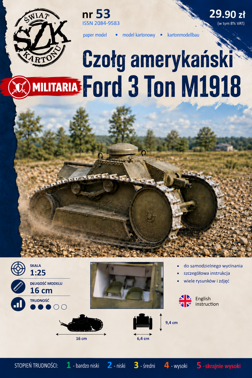 Ford 3-Ton M1918 1:25 – model kartonowy amerykańskiego czołgu lekkiego – ŚzK 053