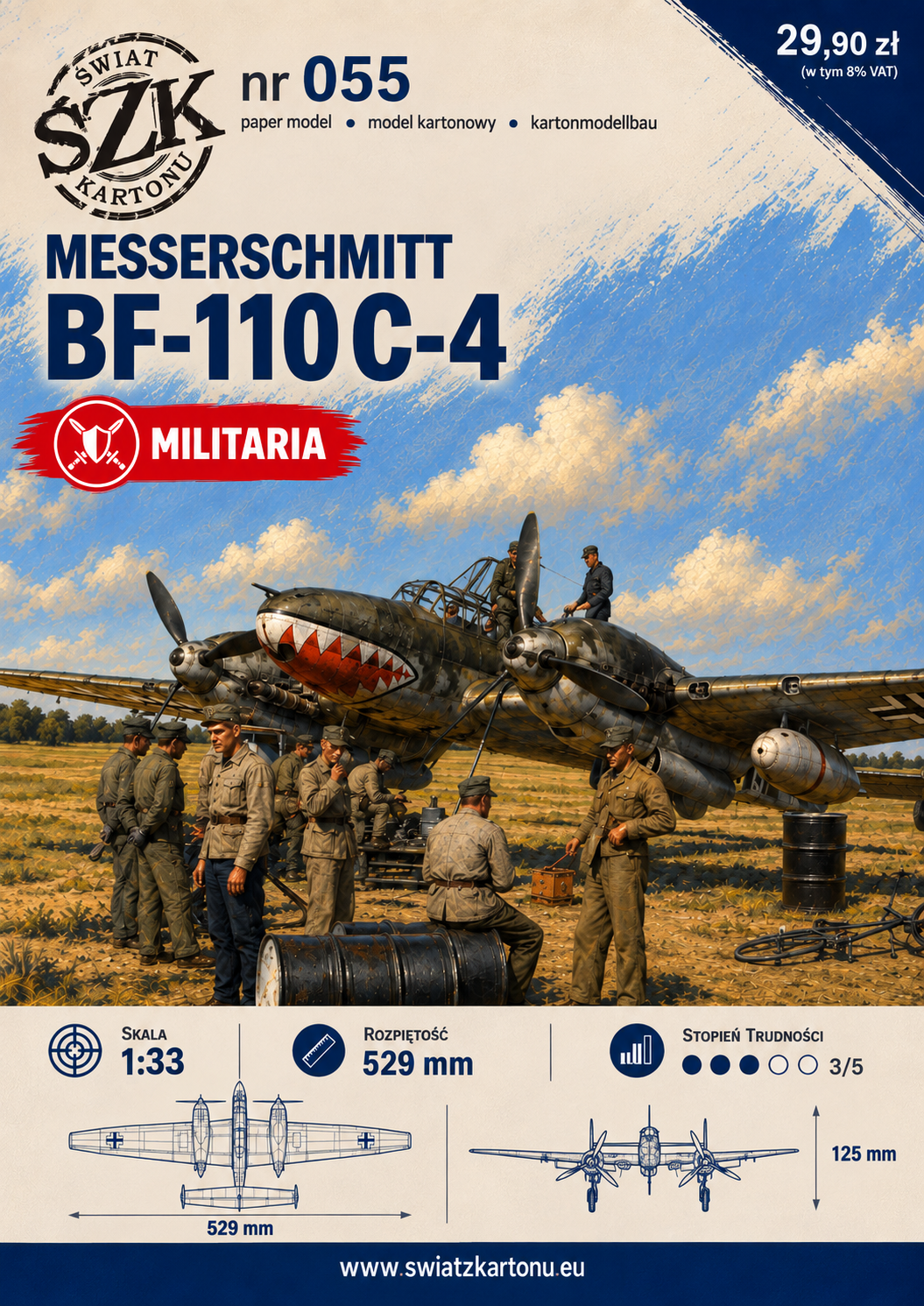 Messerschmitt Bf 110 C-4 1:33 – model kartonowy niemieckiego ciężkiego myśliwca – ŚzK 055