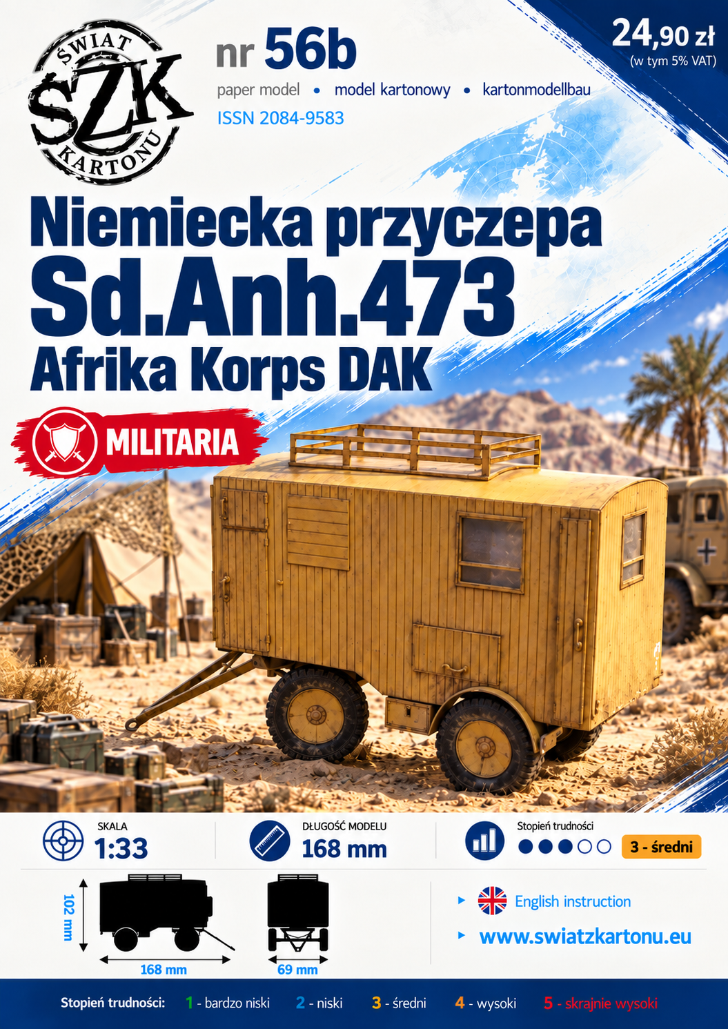 Sd.Anh.473 Afrika Korps DAK 1:33 – model kartonowy niemieckiej przyczepy wojskowej – ŚzK 056b