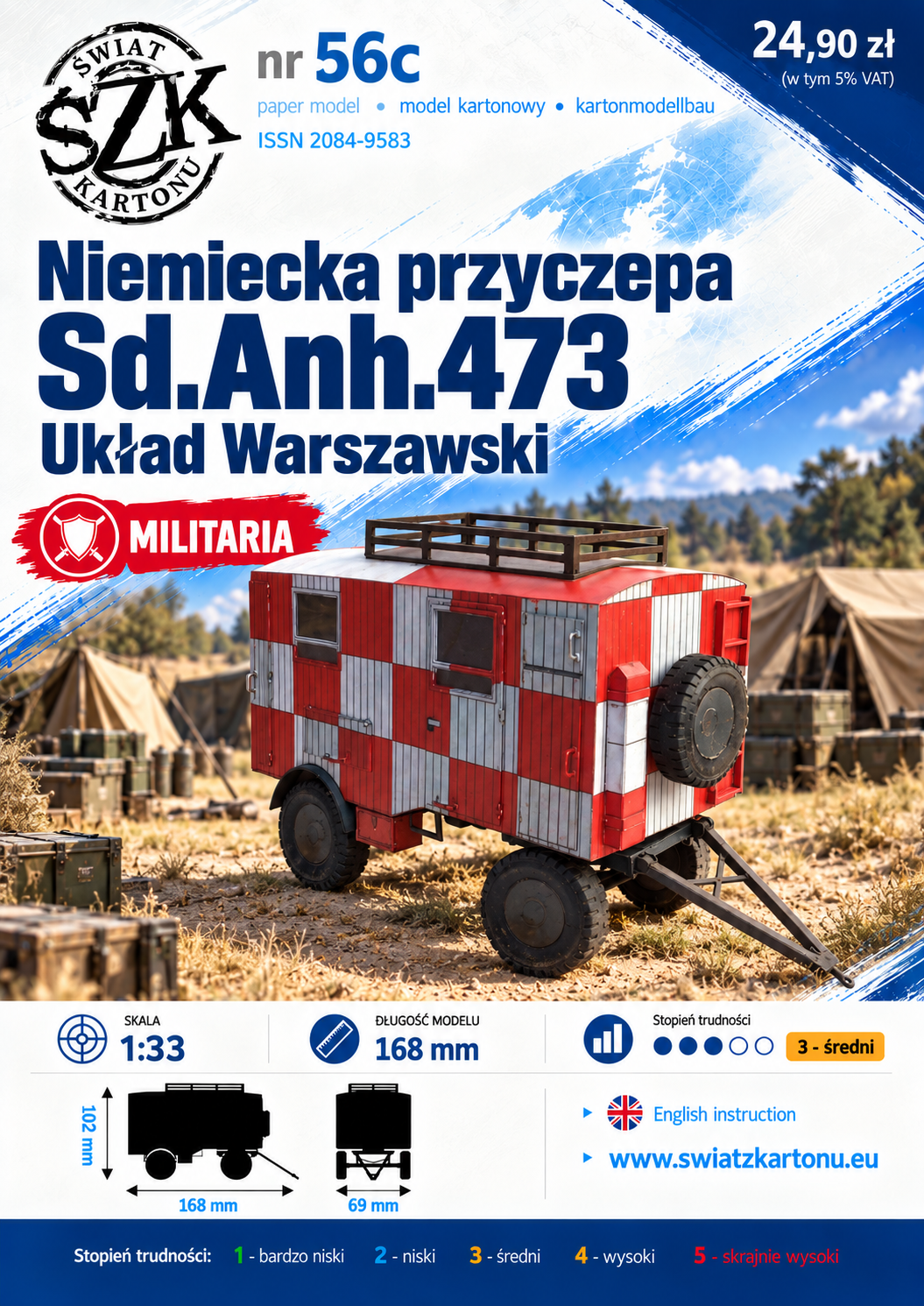 Sd.Anh.473 Układ Warszawski 1:33 – model kartonowy niemieckiej przyczepy wojskowej – ŚzK 056c
