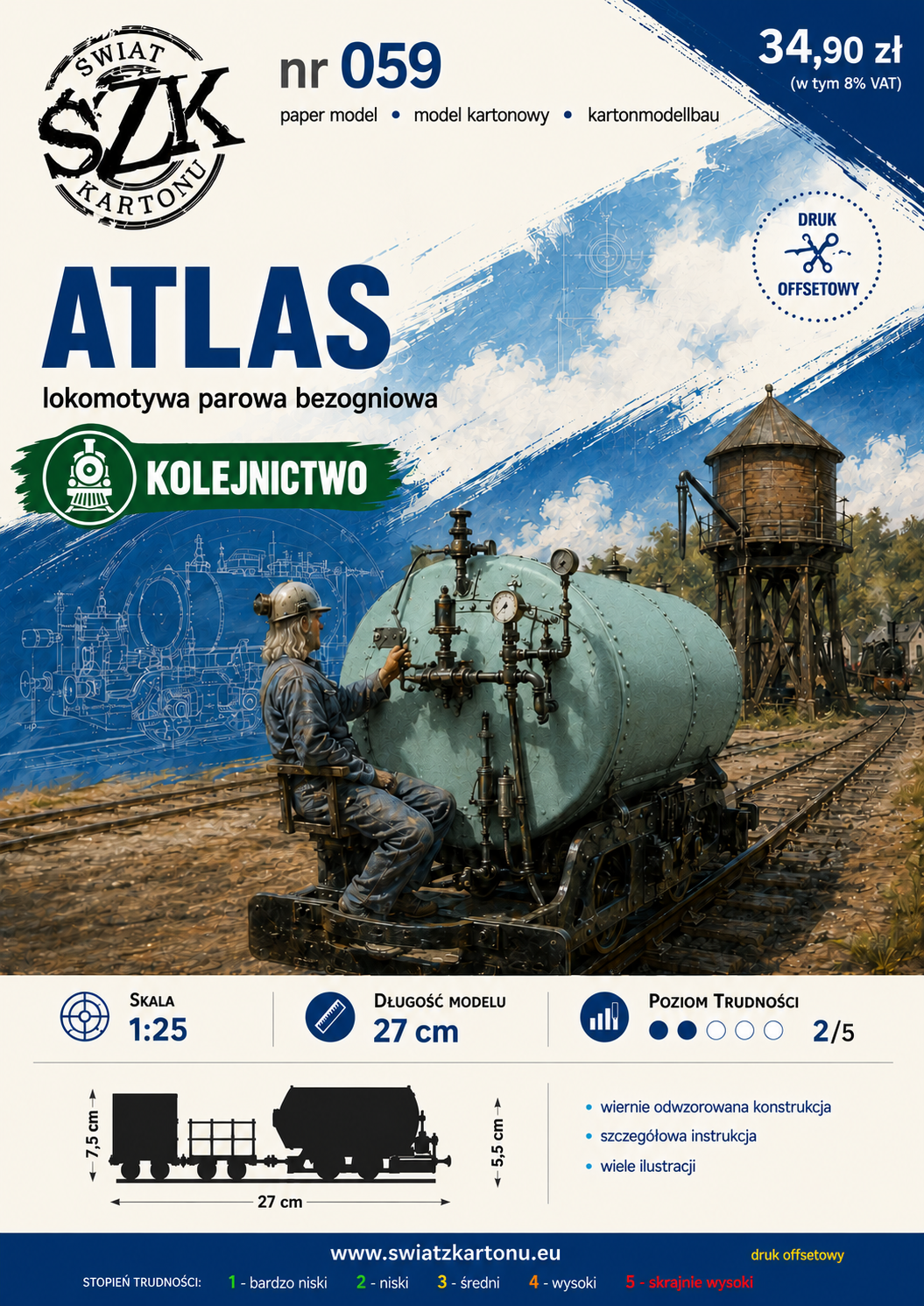 Atlas 1:25 – model kartonowy bezogniowej lokomotywy parowej – ŚzK 059