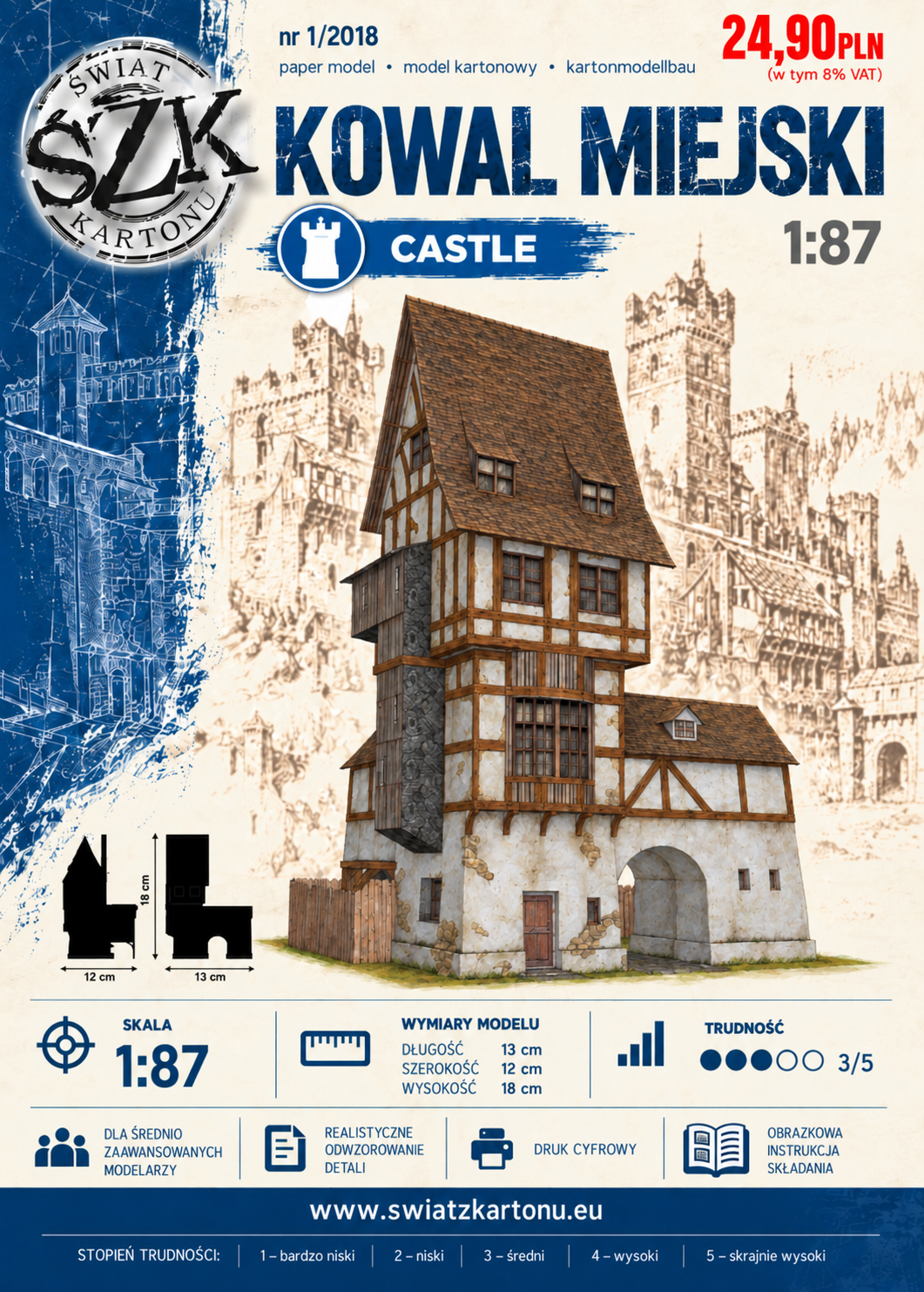 Kowal miejski 1:87 (H0) – model kartonowy budynku do makiety średniowiecznej – ŚzK C001