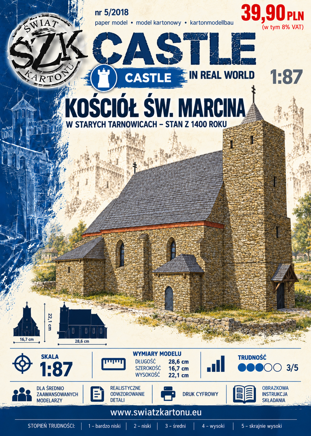 Kościół św. Marcina w Starych Tarnowicach 1:87 (H0) – model kartonowy zabytkowego kościoła – ŚzK C005