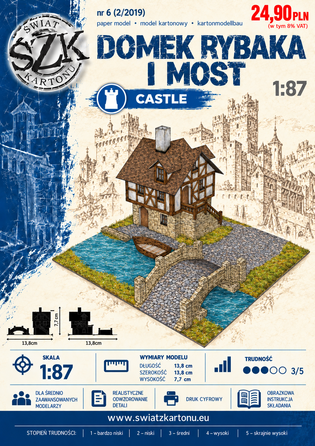 Domek rybaka i most 1:87 (H0) – model kartonowy do makiety średniowiecznej – ŚzK C006