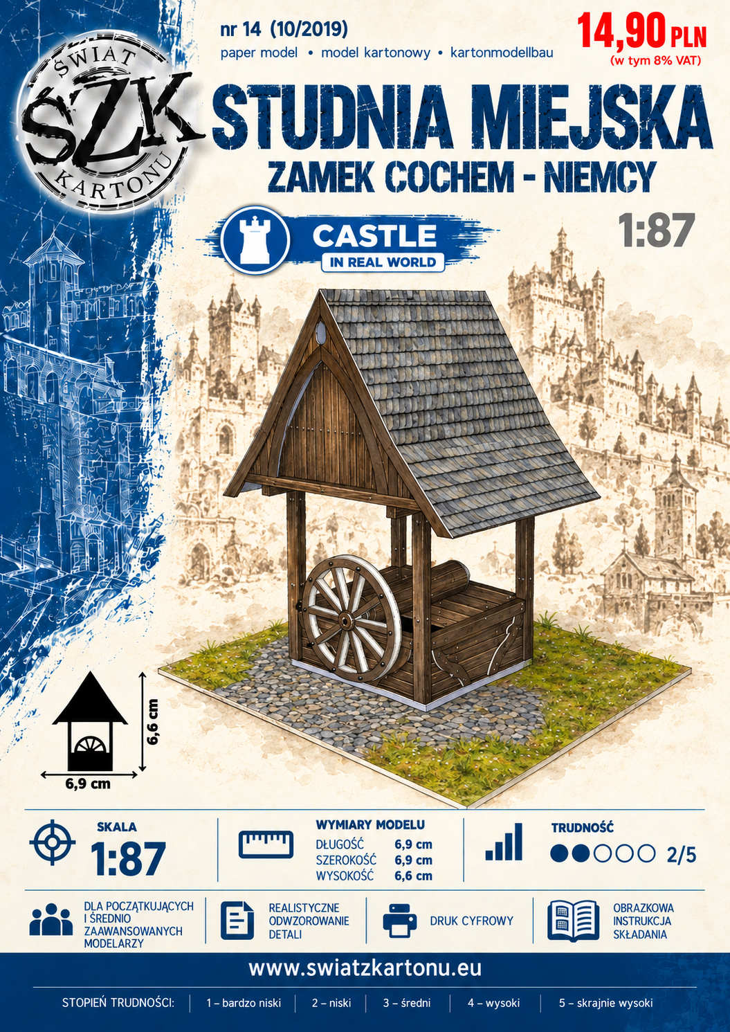 Studnia miejska – Zamek Cochem 1:87 (H0) – model kartonowy średniowiecznej studni – ŚzK C014
