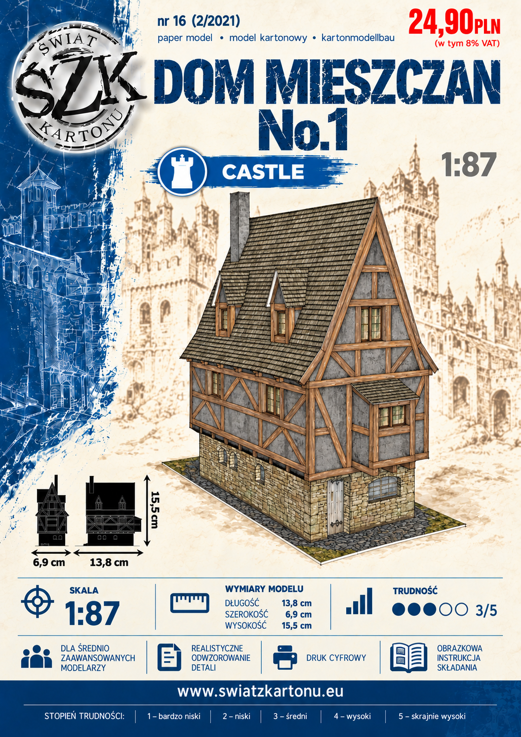 Dom mieszczan No. 1 1:87 (H0) – model kartonowy średniowiecznego domu miejskiego – ŚzK C016