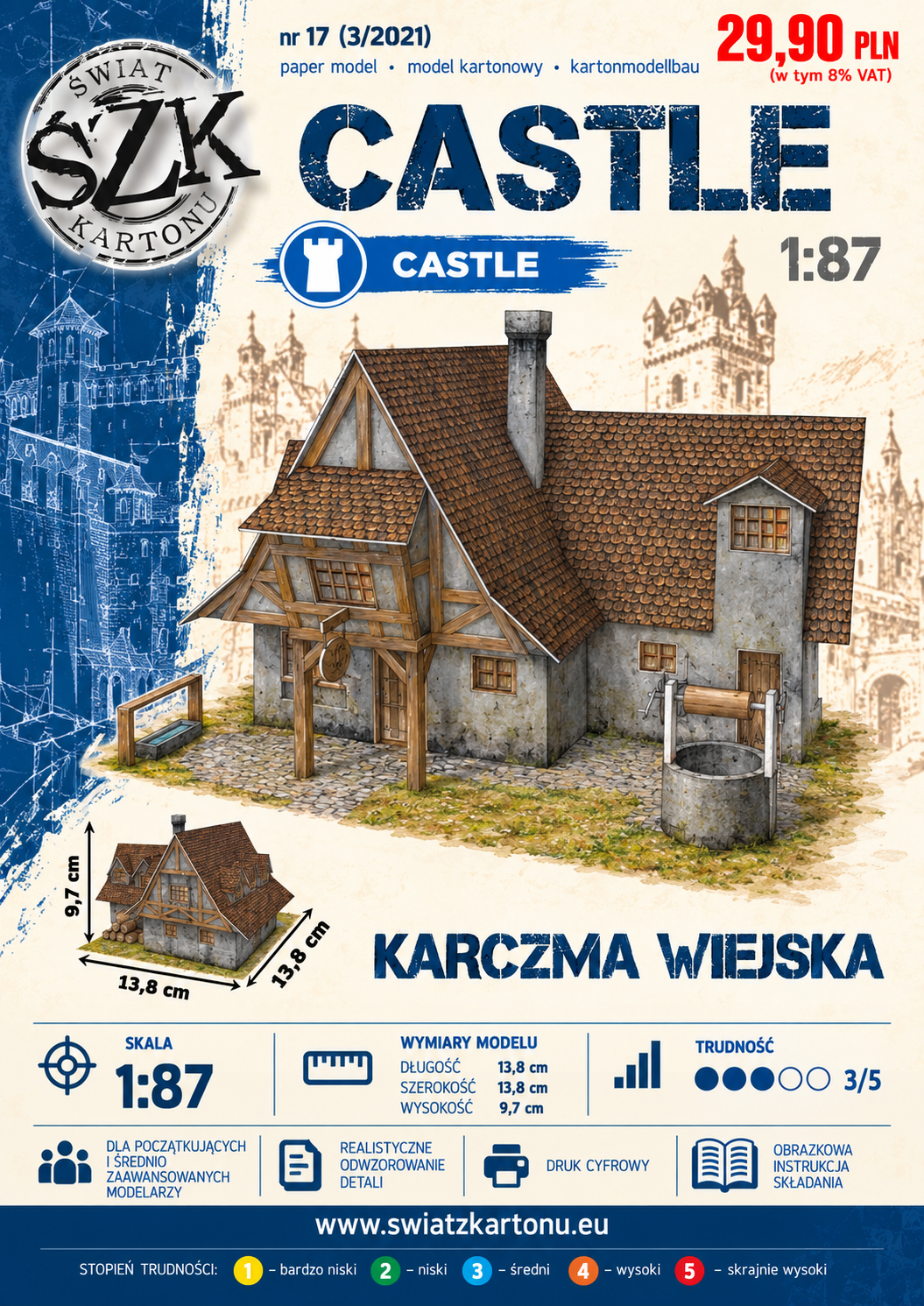Karczma wiejska 1:87 (H0) – model kartonowy średniowiecznej karczmy – ŚzK C017